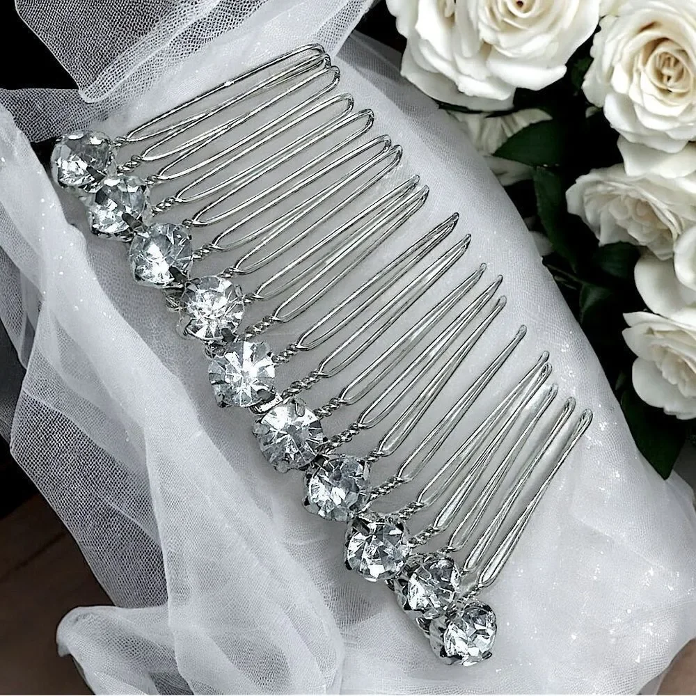 “Something New” l Singular Bridal Comb l Crystal w/ Silver Metal Gemstone Comb